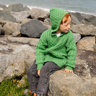 100% Merino Wool Hooded Zip Cardigan With Pockets Marl Green 12-18 Months