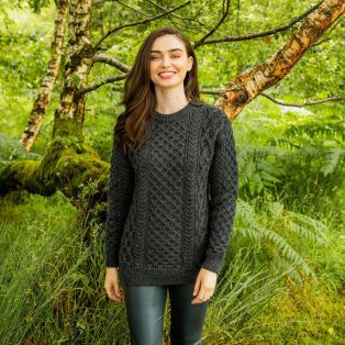 Women's Charcoal Blasket Honeycomb Stitch Aran Sweater Small