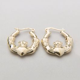 14K Gold Claddagh Hoop Earrings