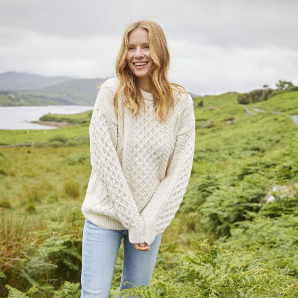 Irish Sweaters For Women - Lightweight Crew Neck Aran | The Irish Store