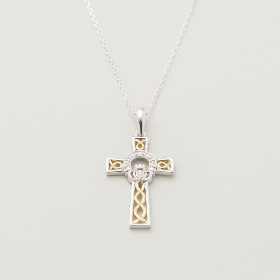 10k Gold Diamond Claddagh Cross Pendant