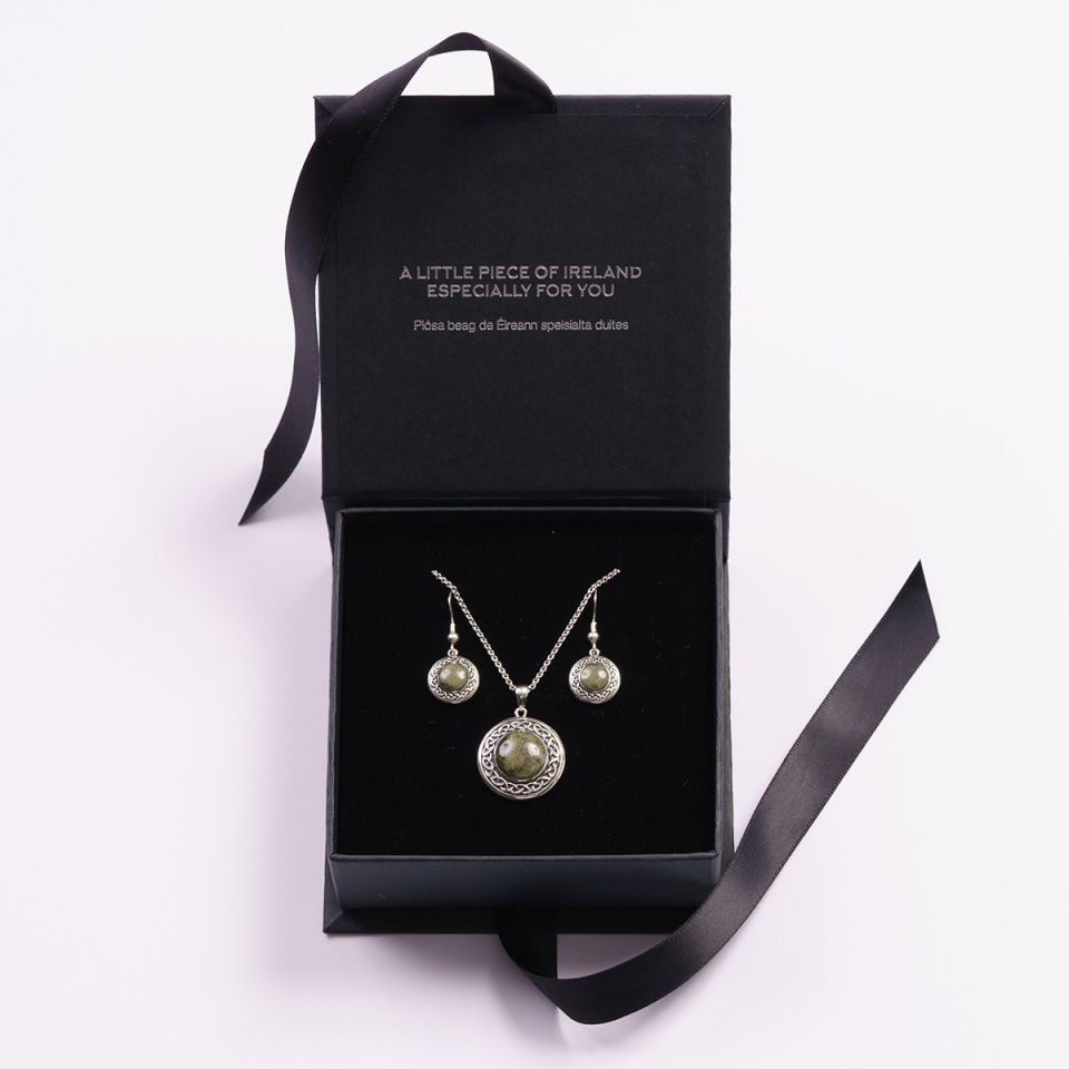 Celtic Jewelry Connemara Marble  Earrings & Pendant Set