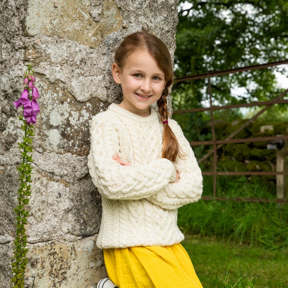 Beautiful Children's Traditional Aran Cable Knit Pure New Wool Cardigan Childs