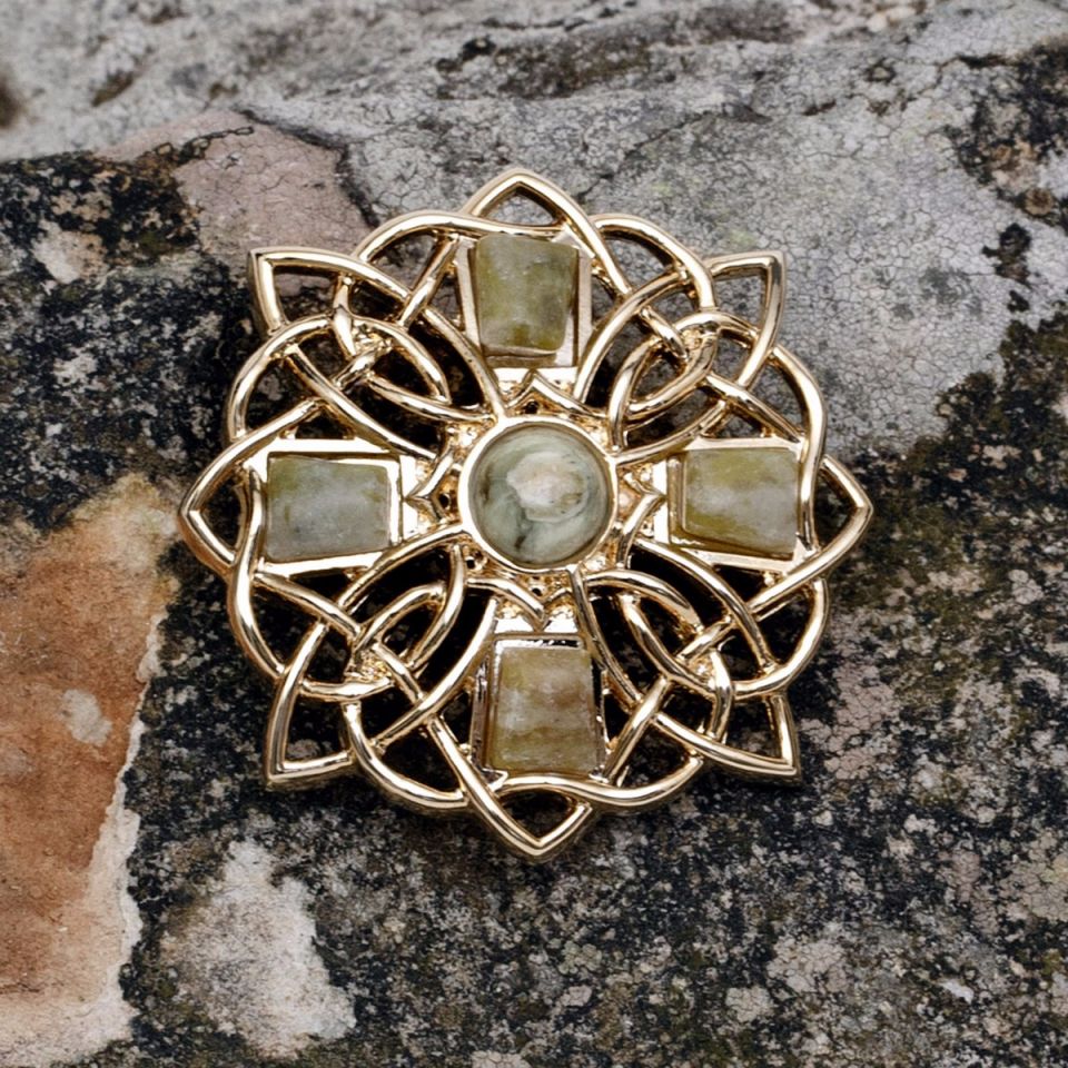  Connemara Marble Cross Brooch St. Patrick's Day Jewelry