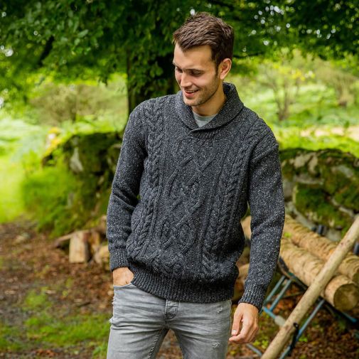 Indvandring kig ind etik Men's Clonard Shawl Collar Aran Sweater - The Irish Store