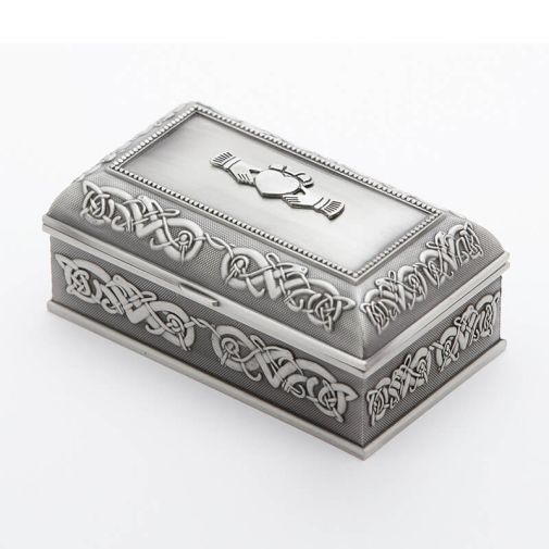 Mullingar Pewter Jewelry Box With Claddagh Design 