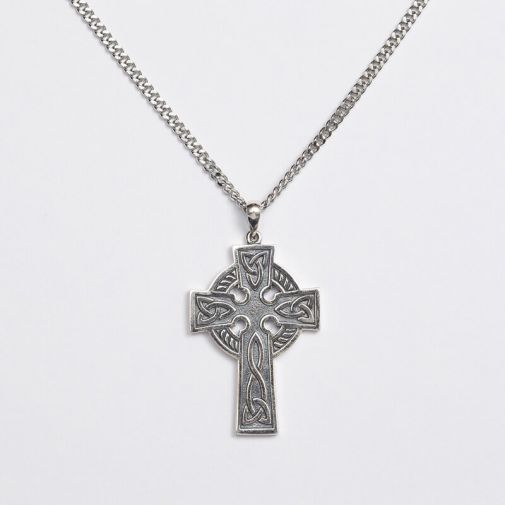 Silver Black Rhodium Celtic Cross Necklace