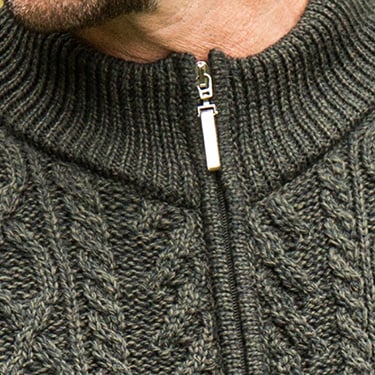 Wool Zip Cardigan - Mens Aran Made of Soft Merino Wool | The Irish