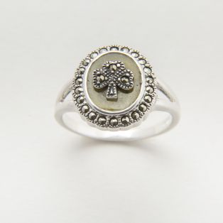 Sterling Silver Connemara Marble Marcasite Ring
