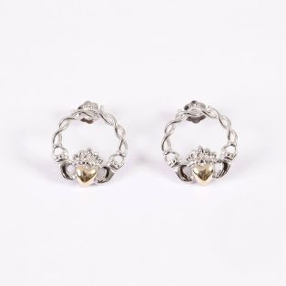 10k Gold & Silver Claddagh Stud Earrings