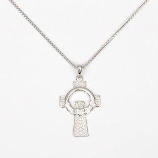 Silver Contemporary Claddagh Celtic Cross Pendant