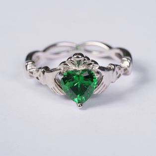 Silver Green Stone Claddagh Ring
