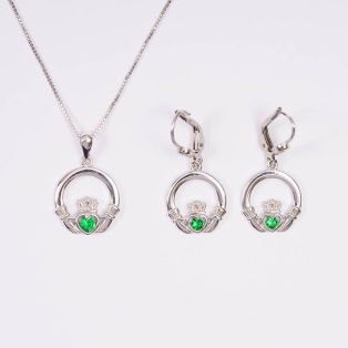 Green Crystal Claddagh Jewelry Set