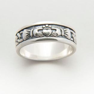 Sterling Silver Mens Oxidised Claddagh Band