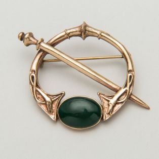 Celtic Bronze Green Agate Brooch