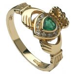 18K Claddagh Diamond & Emerald Engagement Ring