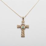 Diamond & Emerald Claddagh Cross Pendant 14k
